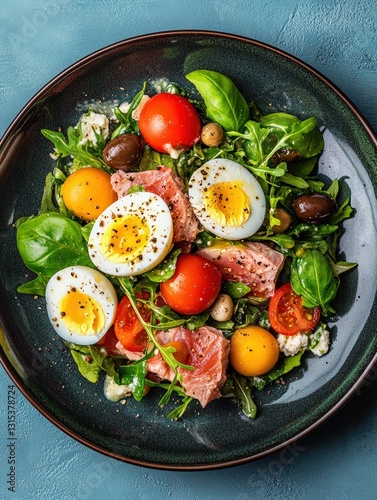 Delicious Salad with Boiled Eggs, Tomatoes, and Fresh Vegetables