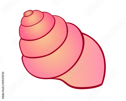 A swirling conical pink shell - vector full color picture. Sea life is a clam in a shell. Ocean inhabitants.	