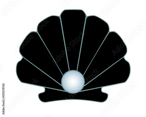 Seashell - scallop with a pearl - vector illustration silhouette for icon or logo. Scallop shell with a pearl - ocean clam - pictogram or sign for logo.	