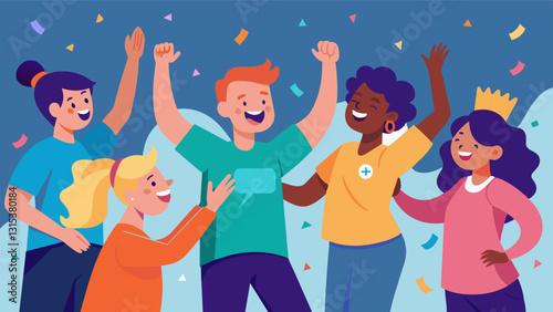 A volunteer dance party where volunteers are given the chance to let loose and have fun while also being recognized and appreciated for their selfless acts.. Vector illustration