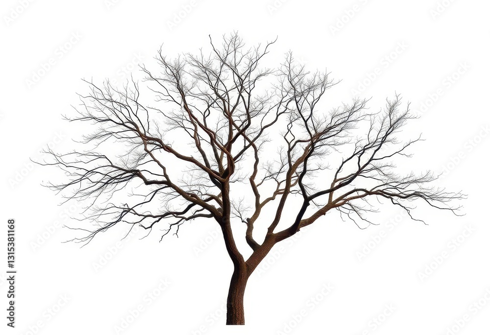 Obraz premium A lone tree, stark branches against a pure white backdrop, serene, illustration
