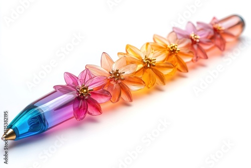 Colorful Flower Bead Pen on White Background photo