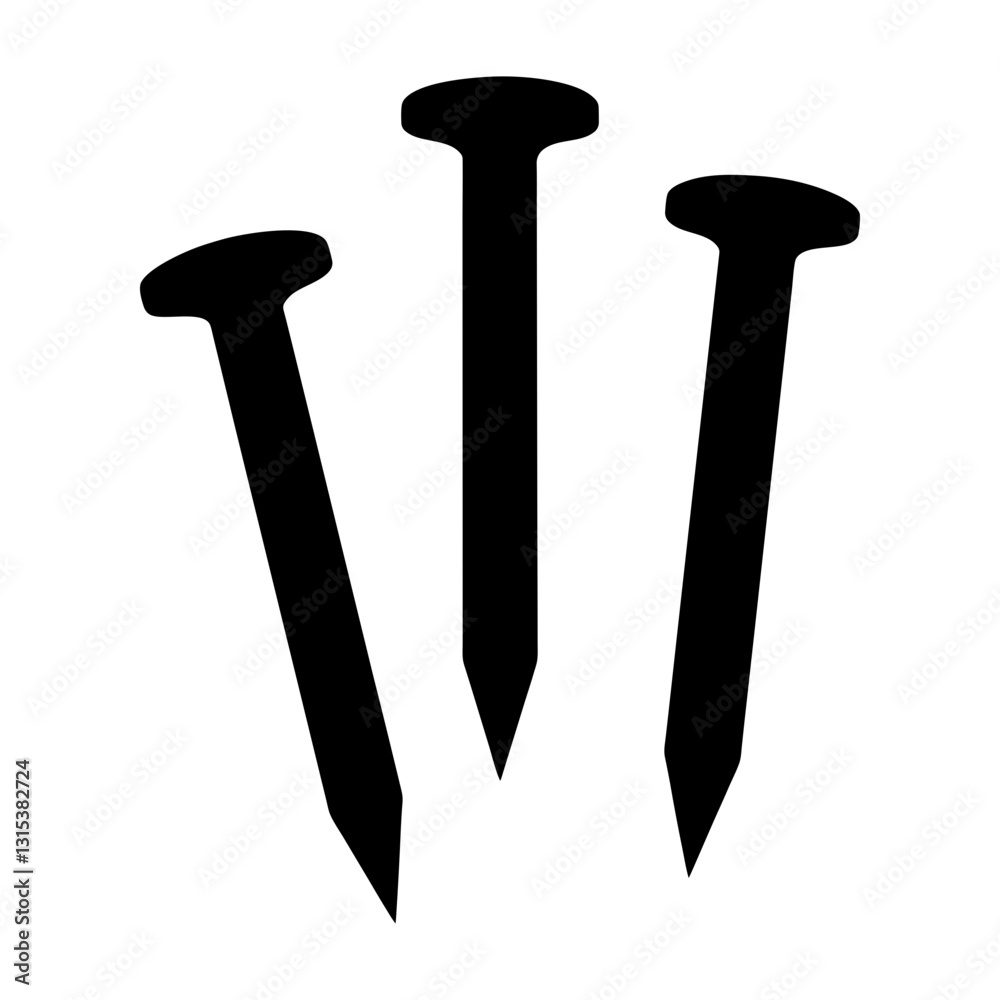 black and white flat design of three parallel nails with pointed ends
black and white flat design of three parallel nails with pointed ends