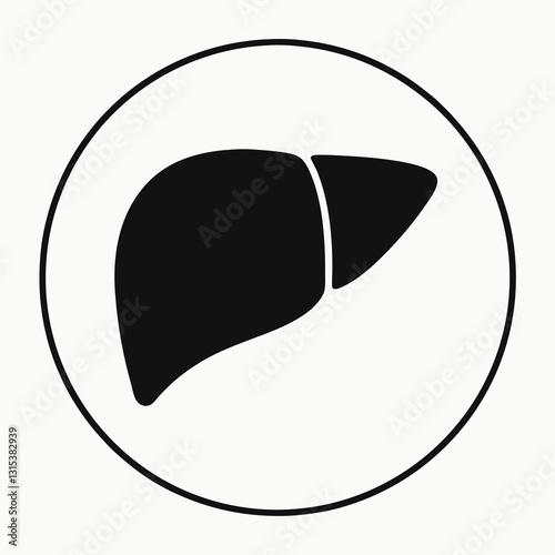 minimalistic black and white liver icon with circular boundary flat vector icon for apps and websites
