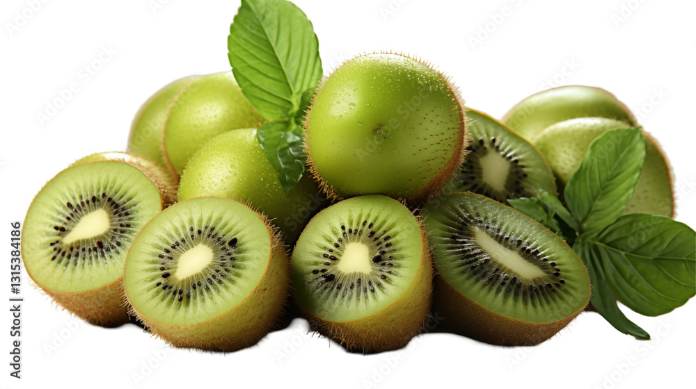 Fototapeta premium Fresh Juicy Kiwis Green Tropical Fruit, Healthy and Sweet Summer Snack, isolated on transparent background.