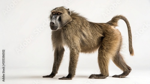 baboon in full view on white studio background
