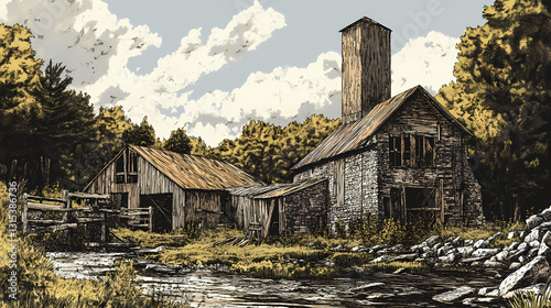 Explore the rustic ruins of cedar creek grist mill a forgotten architectural gem. Forgotten - Tower. Illustration