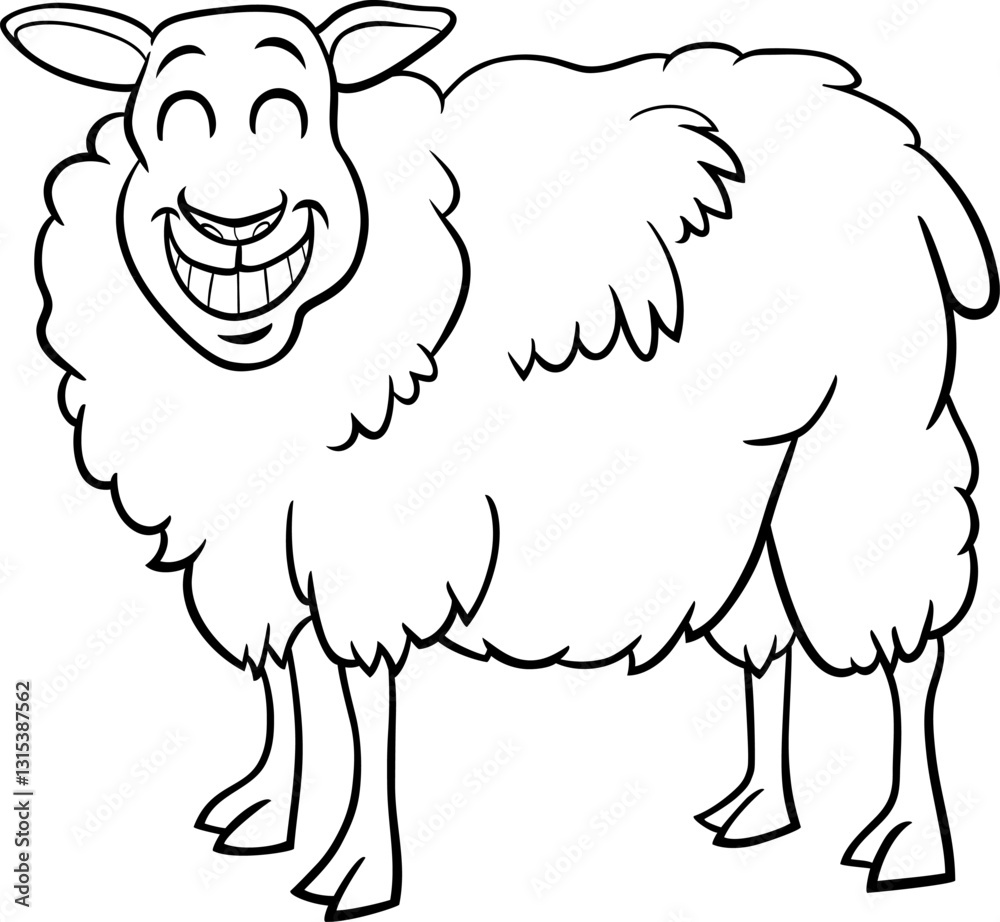 Obraz premium happy cartoon sheep farm animal character coloring page