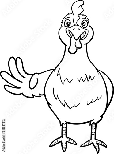 cartoon hen or female chicken farm animal character coloring page