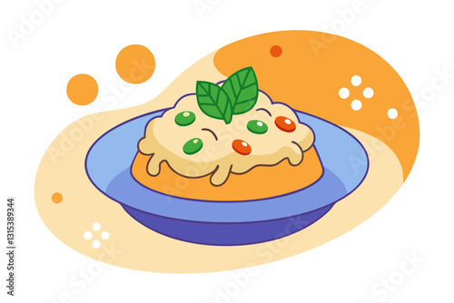 Italian Risotto Platter. Creamy Mushroom and Parmesan Vector Illustration