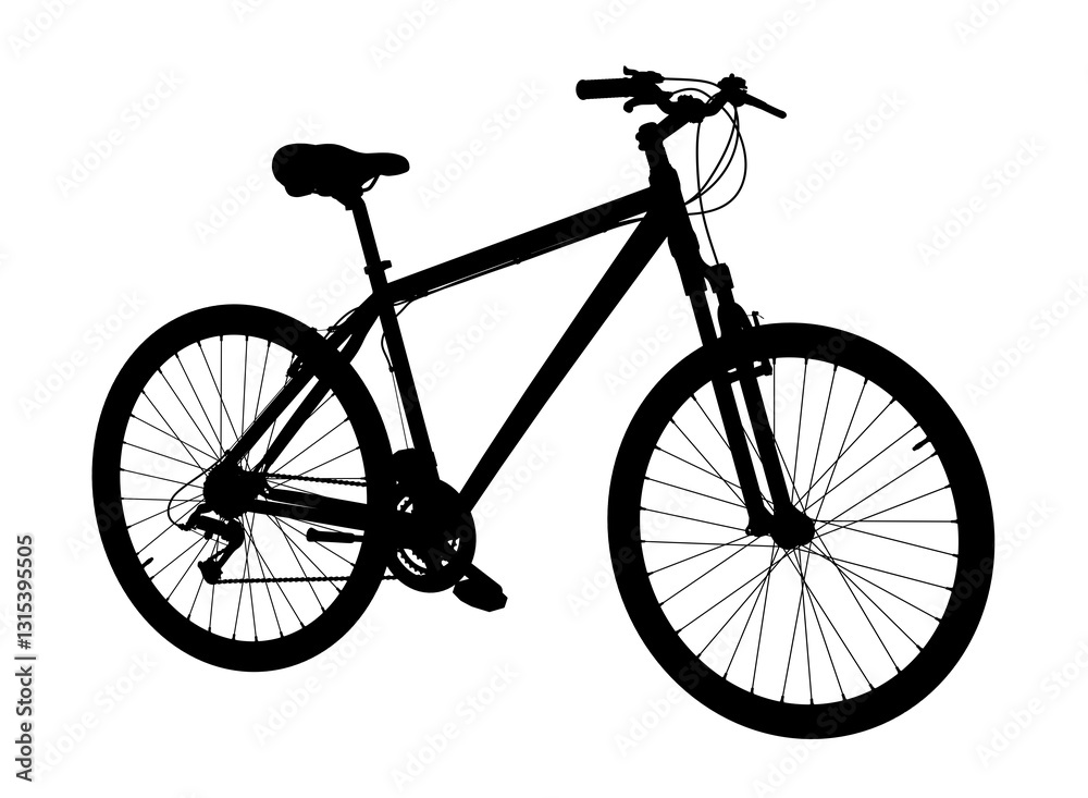 Fototapeta premium Black bicycle, side front view. Black leather saddle and handles. Png clipart isolated on transparent background