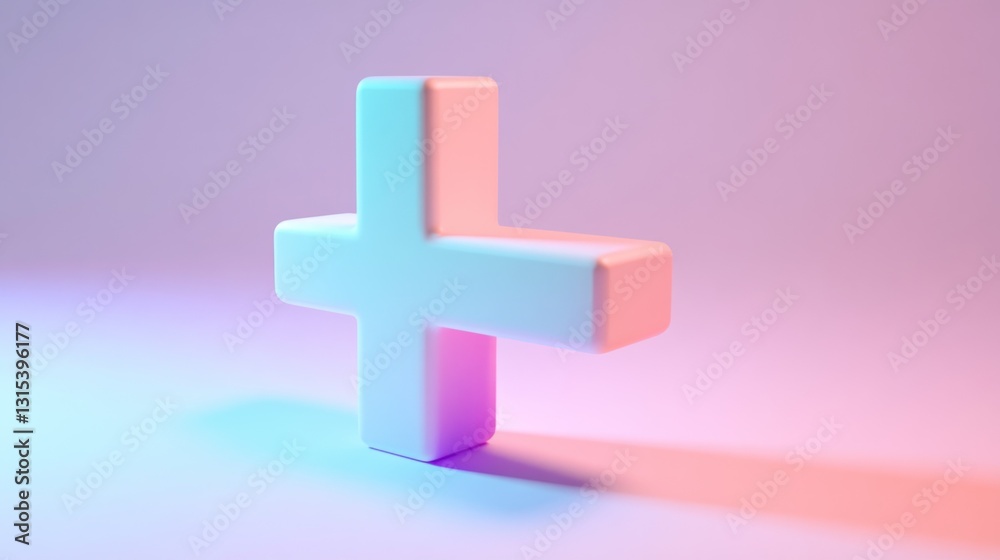 Fototapeta premium Abstract Plus Sign in Pastel Colors with Gradient Background