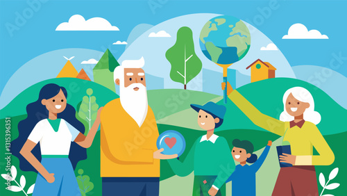 A tour focused on sustainability and conservation inspiring seniors to think about the impact of their actions on the environment.. Vector illustration