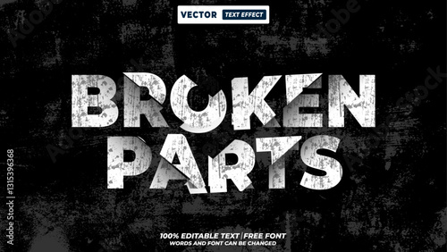 Broken parts creative modern paper cut-out 3d editable vector text style template