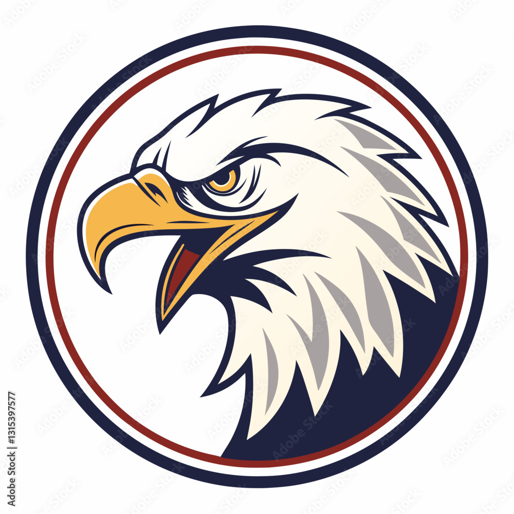 a close-up illustration of a powerful eagle with a focused gaze, surrounded by a circular emblem, vector cartoon illustration a close-up illustration of a powerful eagle with a focused gaze, surrounded by a circular emblem, vector cartoon illustration