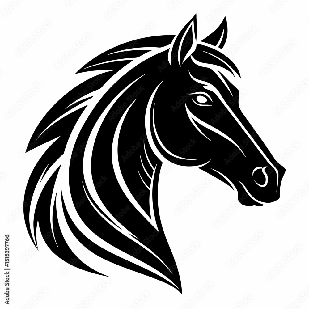 Fototapeta premium a detailed graphic illustration of a horse mascot head, in profile, showcasing its elegance and strength, vector illustration