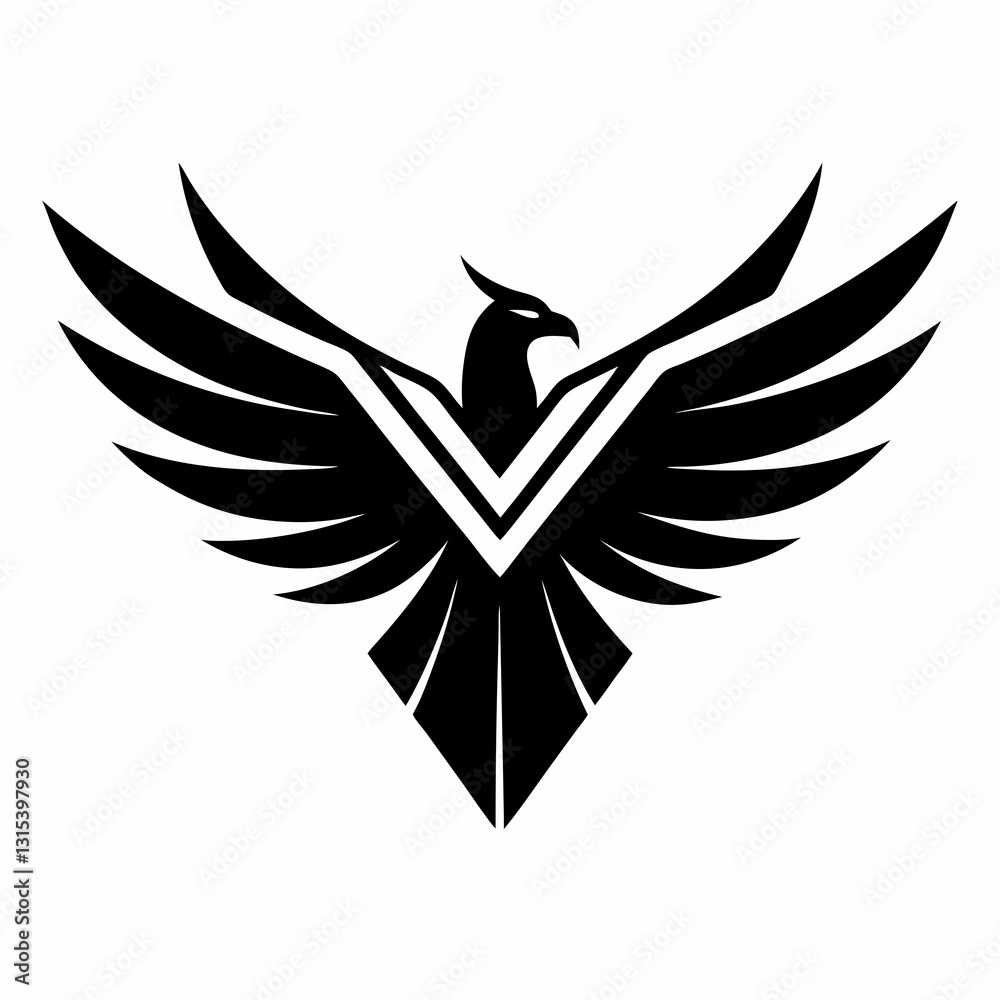 Obraz premium phoenix bird vector logo with wings spreading wide, symbolizing rebirth and renewal, vector illustration