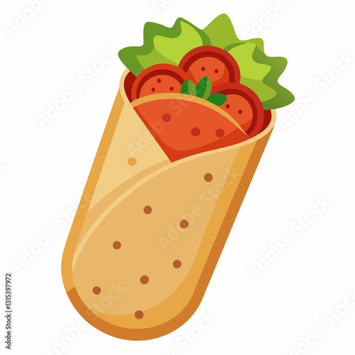 a delicious wrap sandwich filled with savory ingredients and fresh lettuce, a flavorful culinary delight, vector cartoon illustration