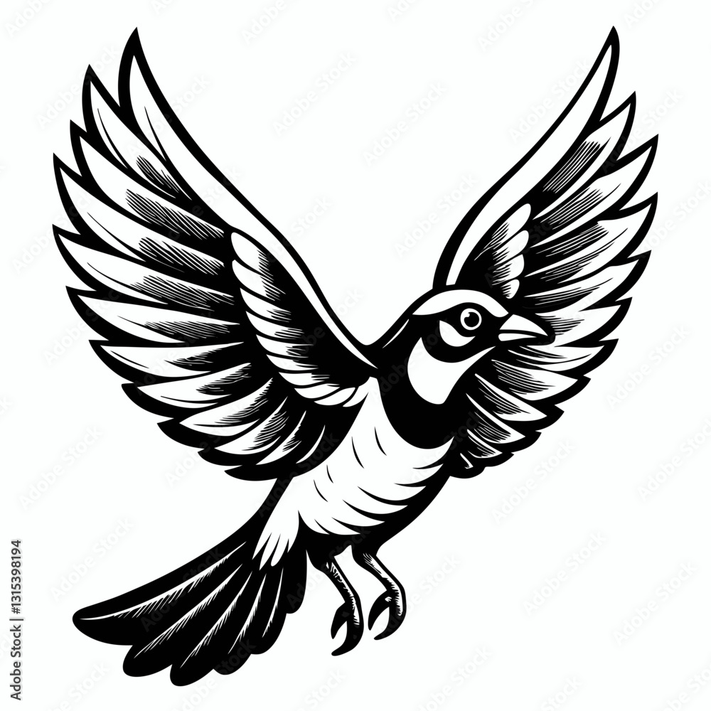 Naklejka premium a detailed illustration of a bird with spread wings, showcasing intricate line work and shadow effects, vector illustration