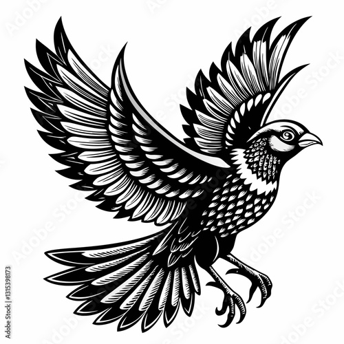 a stylized image of a bird with outstretched wings, vector illustration