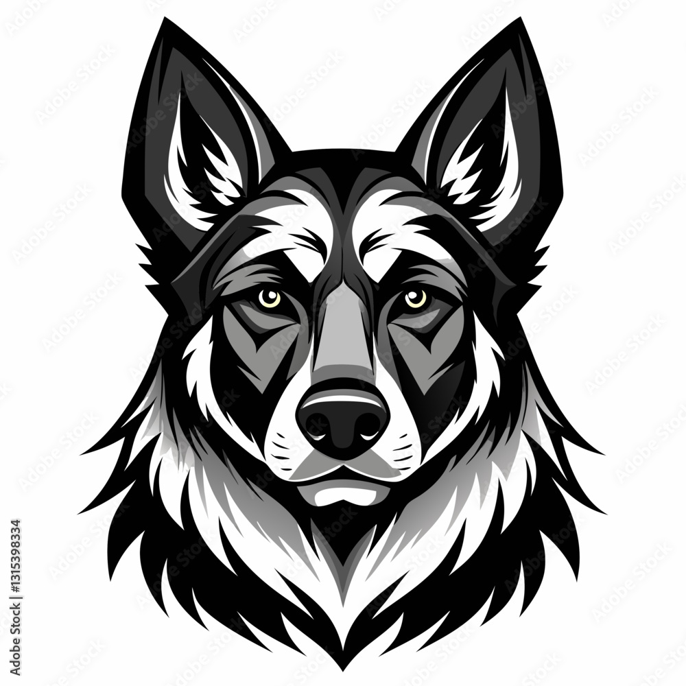 Fototapeta premium a captivating illustration of a majestic wolf's mascot face, showcasing intricate details and a striking design. vector cartoon illustration