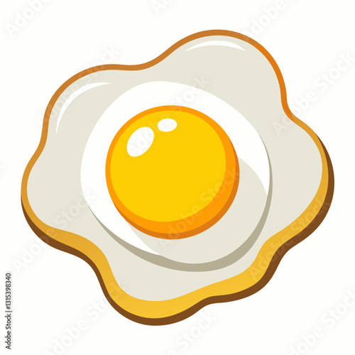 a close-up of a sunny-side-up egg, perfectly cooked and ready to eat. The bright yellow yolk glistens and is surrounded by a fluffy white, vector cartoon illustration