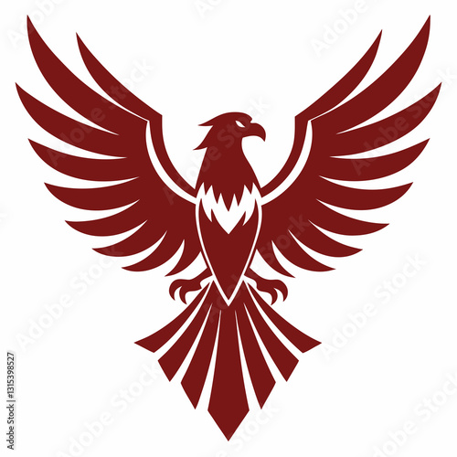 a stylized red phoenix with outstretched wings, symbol of rebirth and resilience. It is a bold and striking image, perfect for representing power and transformation, vector illustration