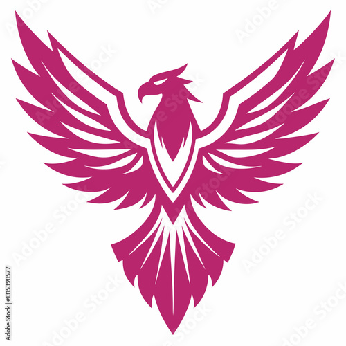a stylized pink phoenix icon with a strong, determined look, ready to take flight, vector illustration
