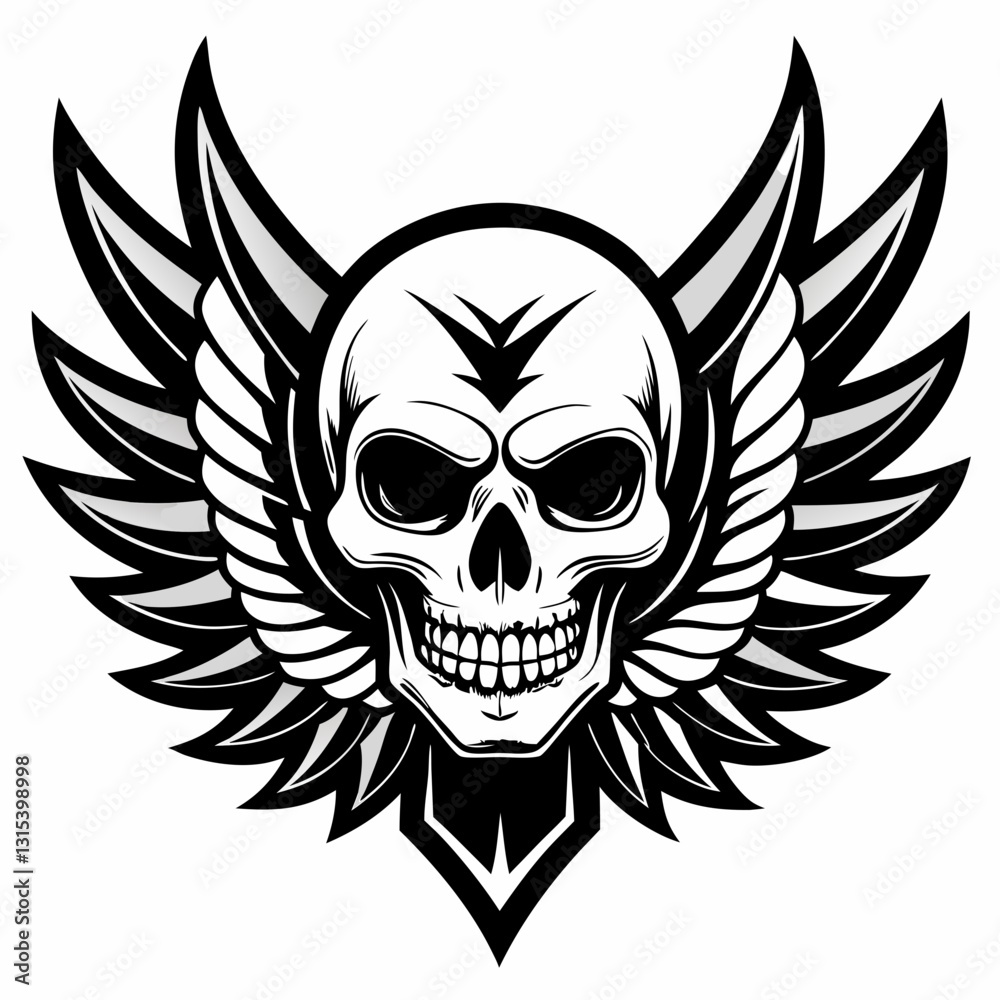 a detailed, artistic illustration of a skull with wings, with intricate details, vector illustration a detailed, artistic illustration of a skull with wings, with intricate details, vector illustration