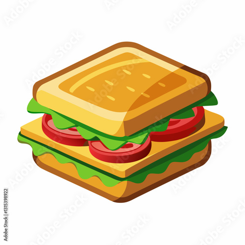 a delicious and appetizing sandwich with layers of fresh vegetables and bread vector cartoon illustration