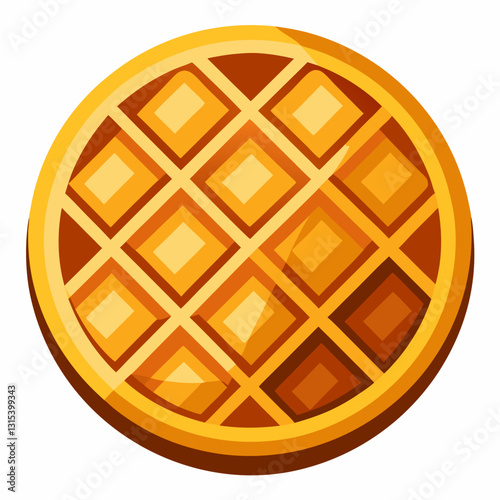 a delicious, golden waffle ready to be served, top view close up vector cartoon illustration