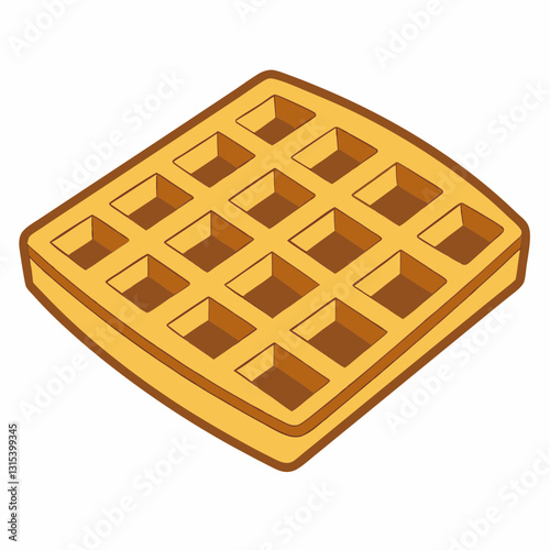 a golden waffle with square indents, a breakfast delight, vector cartoon illustration