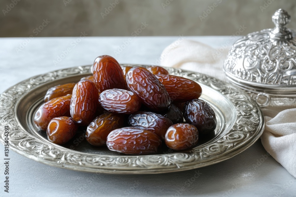 A rustic and inviting scene featuring dates for ramadan and eid. A rustic and inviting scene featuring dates for ramadan and eid.