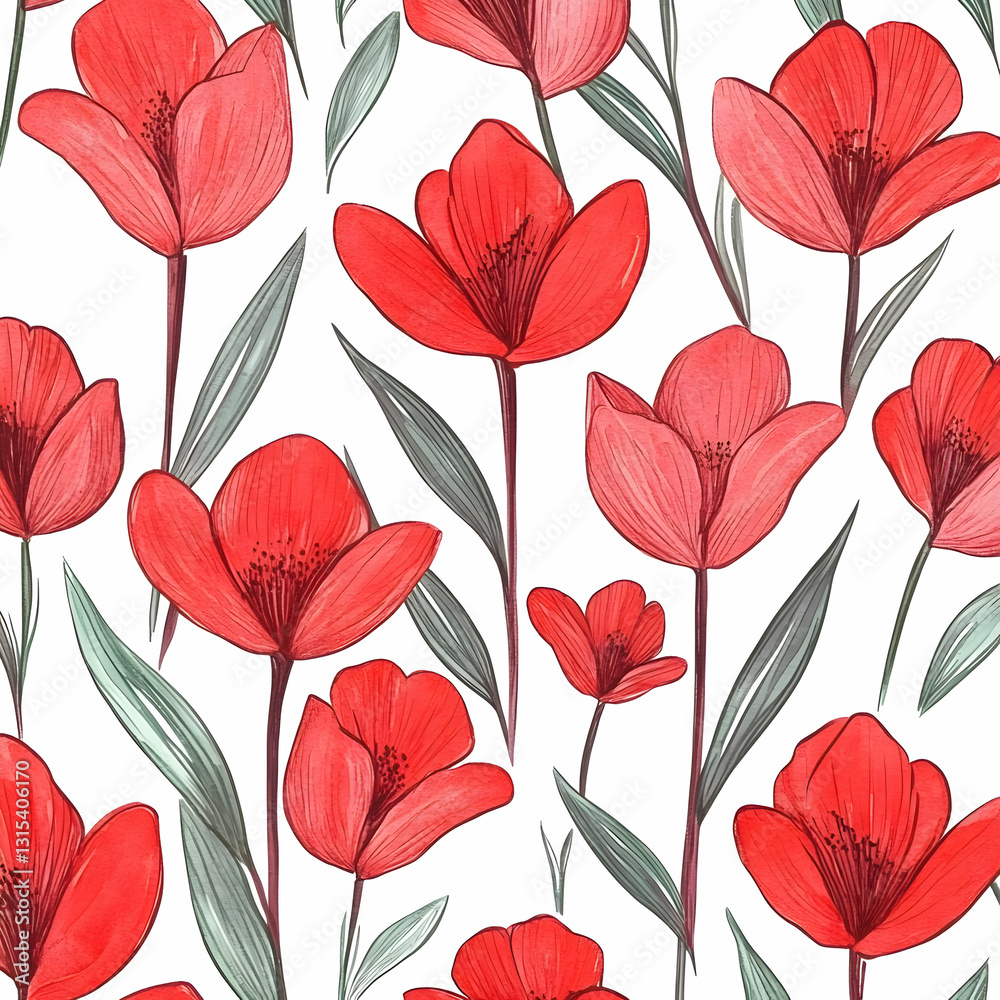 Obraz premium Red Flower Seamless Pattern