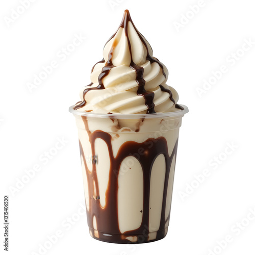 PNG Chocolate Drizzle Ice Cream Swirl in a Cup with Thick Sauce and Creamy Soft Serve for a Sweet Delight