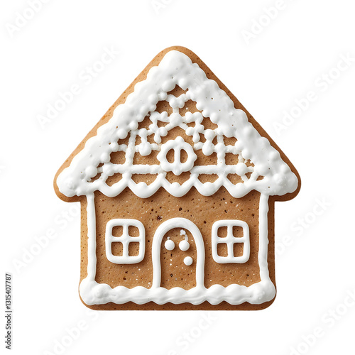 PNG Gingerbread House Cookie with White Icing Decorations for a Festive and Delicious Holiday Treat