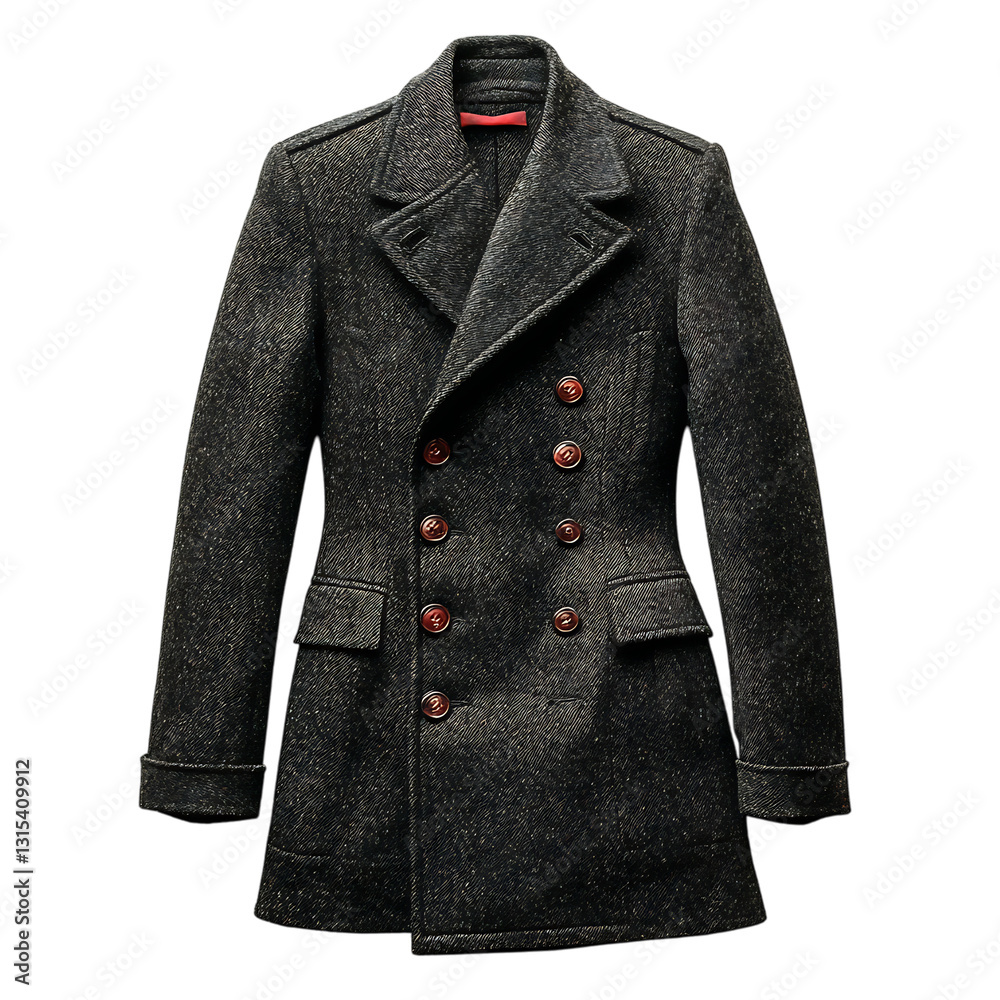 A Long Wool Coat with Oversized Buttons Isolated on Transparent Background A Long Wool Coat with Oversized Buttons Isolated on Transparent Background