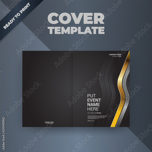 Bi-fold event cover template design, grey background