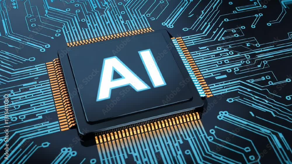 artificial intelligence ai microchip on circuit board representing future technology and advanced computing  