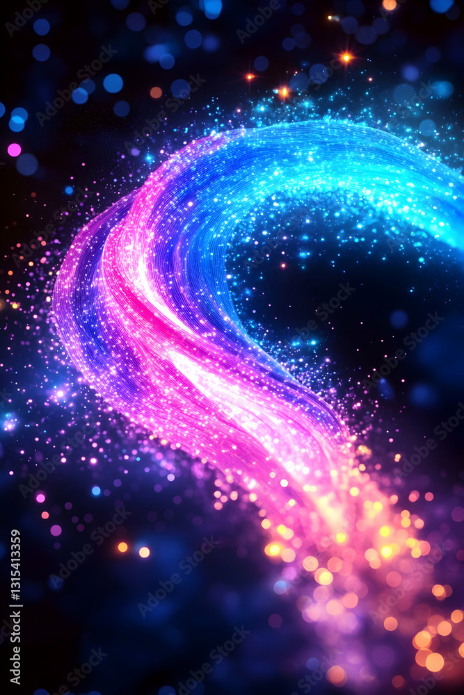 Fototapeta premium Swirling colorful luminous trail on dark background