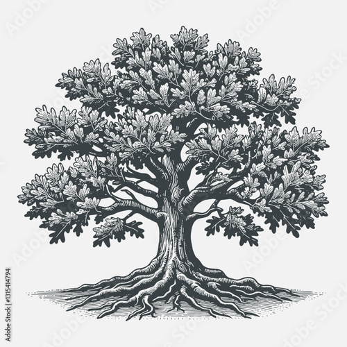 Single oak tree design illustration.