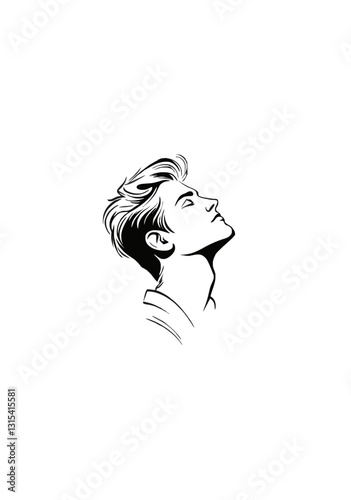 Black and White Line Art Illustration of a Stylish Young Man’s Profile with a Confident Expression