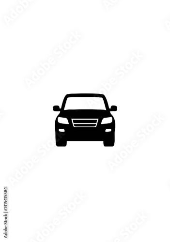 Black and White Vector Silhouette of an SUV Front View for Automotive and Transportation Designs