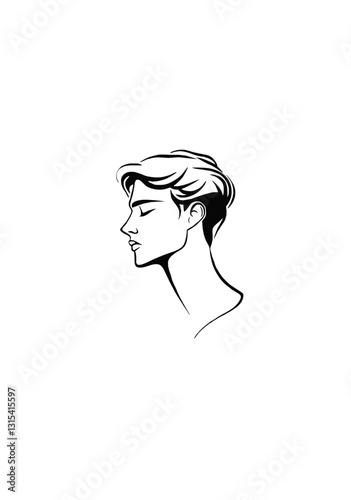 Minimalist Black and White Line Art Illustration of a Woman’s Profile with Elegant Facial Features