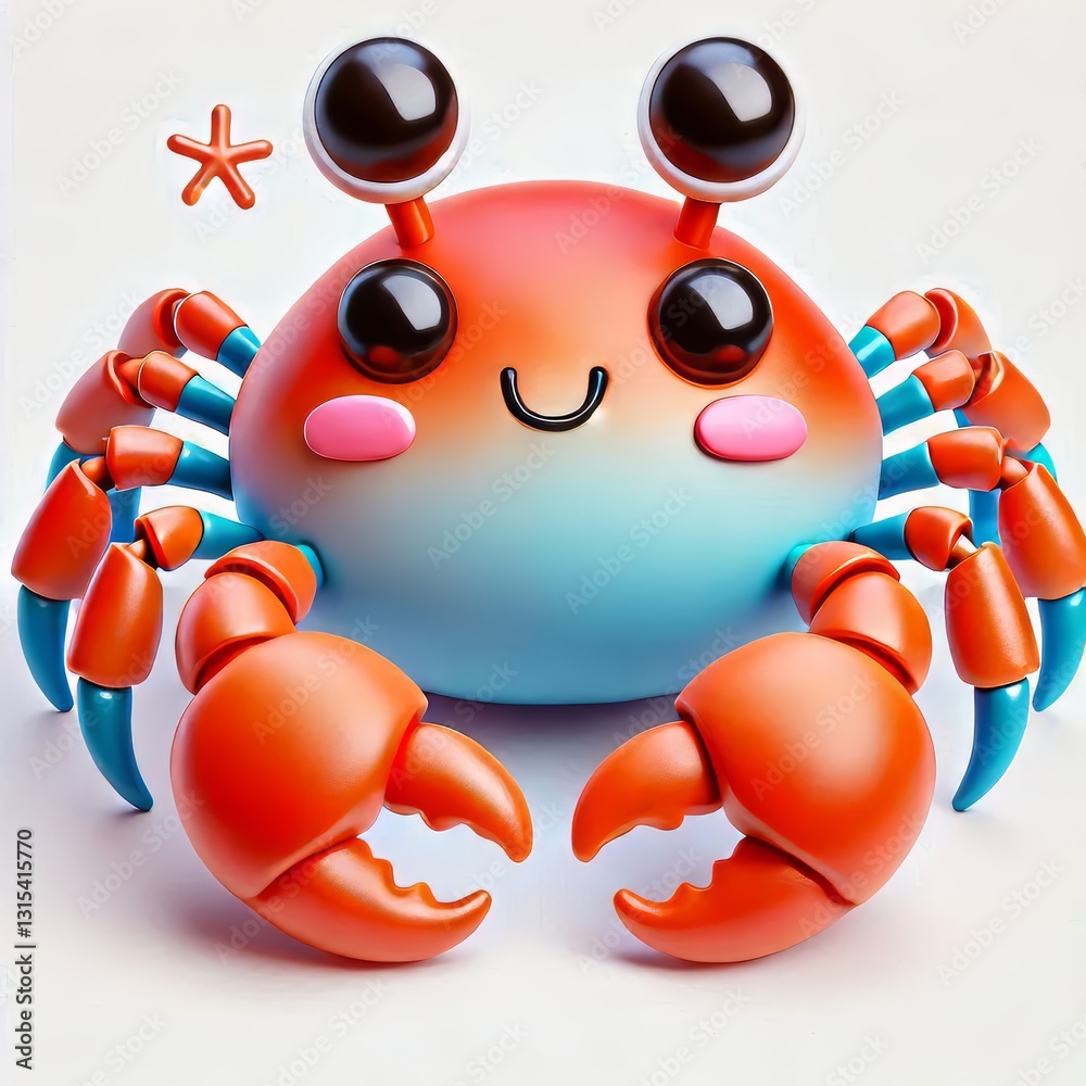 Fototapeta premium Adorable 3D Kawaii Crab with Big Eyes and a Sweet Little Smile