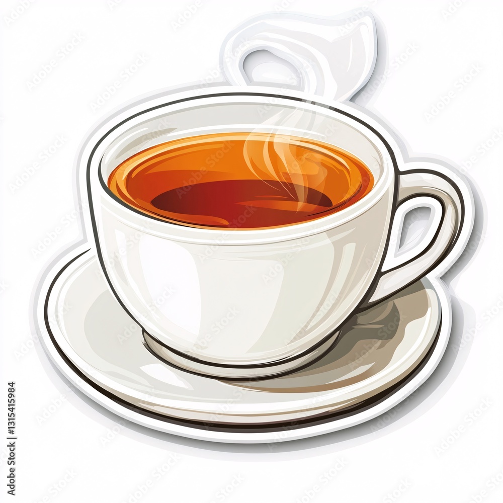 Detailed White Sticker Featuring a Cup of Hot Tea Detailed White Sticker Featuring a Cup of Hot Tea