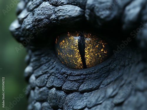 Close up view of a reptilian eye with golden details