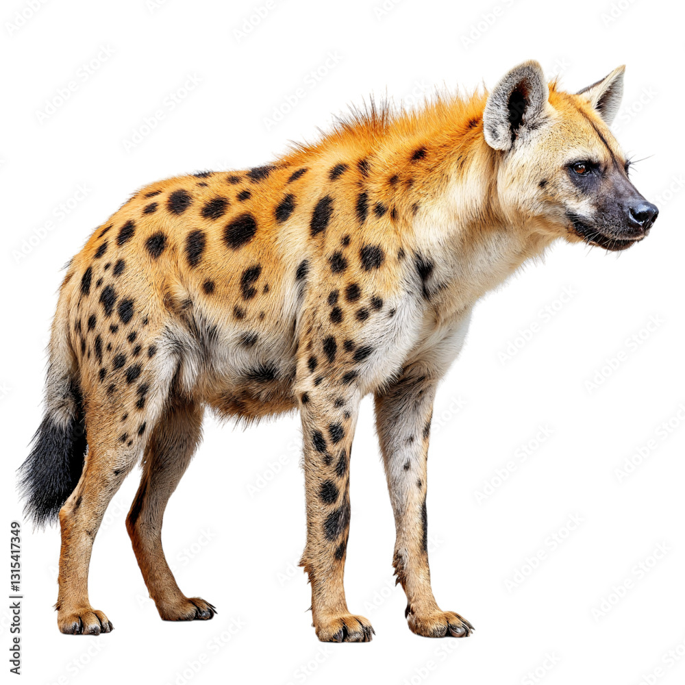 Obraz premium Full shot of a spotted hyena against a white background.