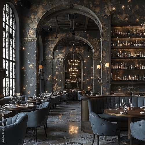 Dark Elegant Restaurant Interior.