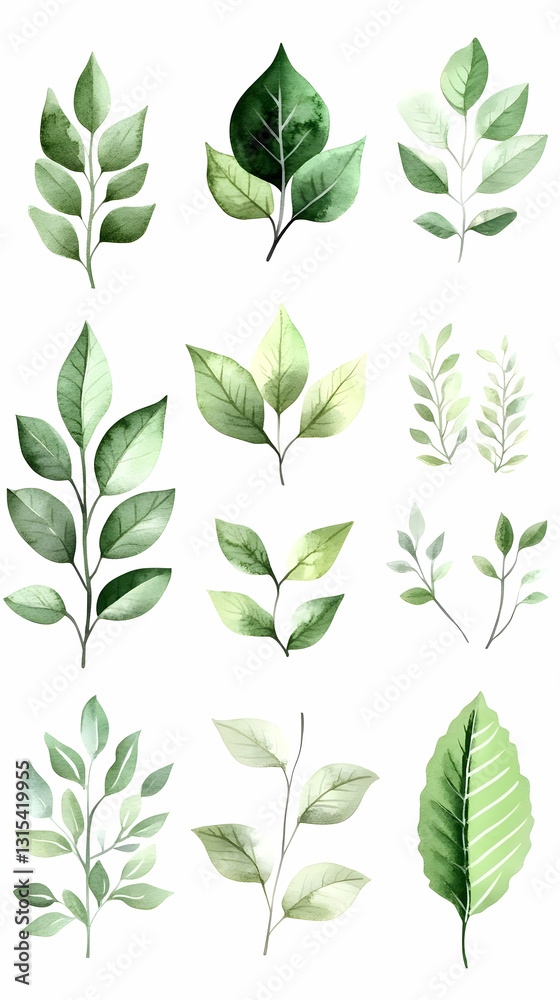 Watercolor Greenery: Leaf & Branch Set Watercolor Greenery: Leaf & Branch Set